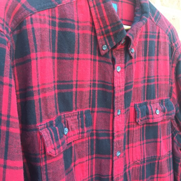 George Flannel Shirt Mens Size 2XL Red Black Plaid Country Lumberjack Woodsman - Picture 3 of 6